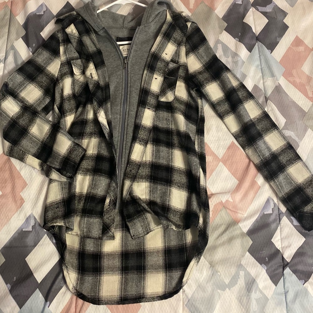 black flannel hoodie zip up